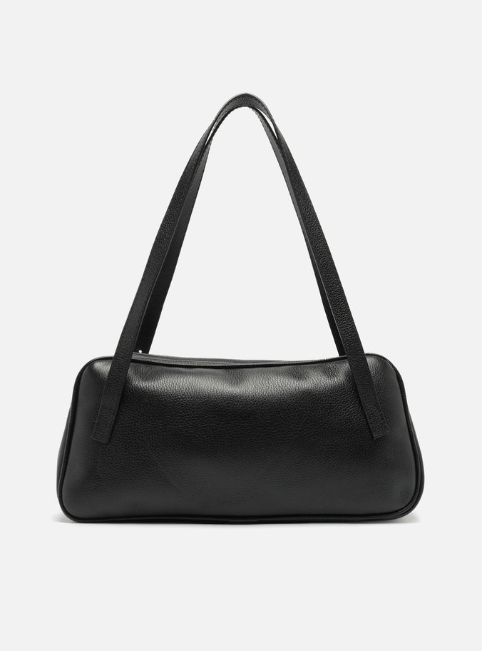 Bolsa Bowling Preta Couro Grande Metal Flor