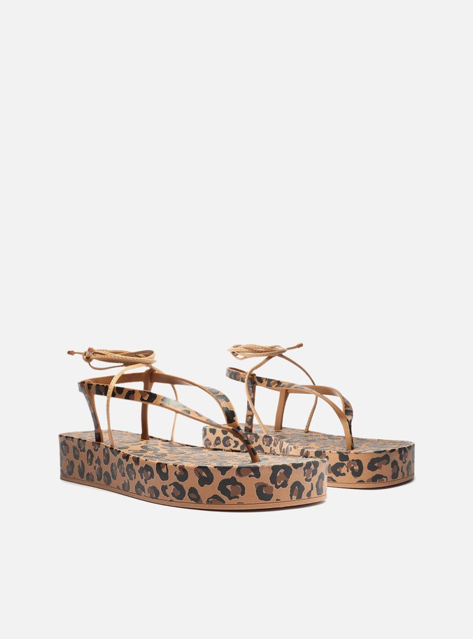 Sandália Animal Print Onça Flatform Amarração Brizza