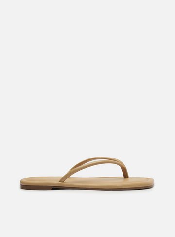 Rasteira Bege Flip Flop Bico Quadrado