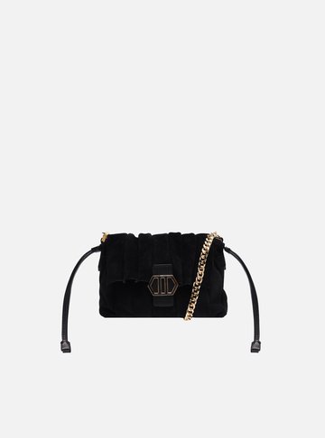 Bolsa Preta Média Alça Dourada
