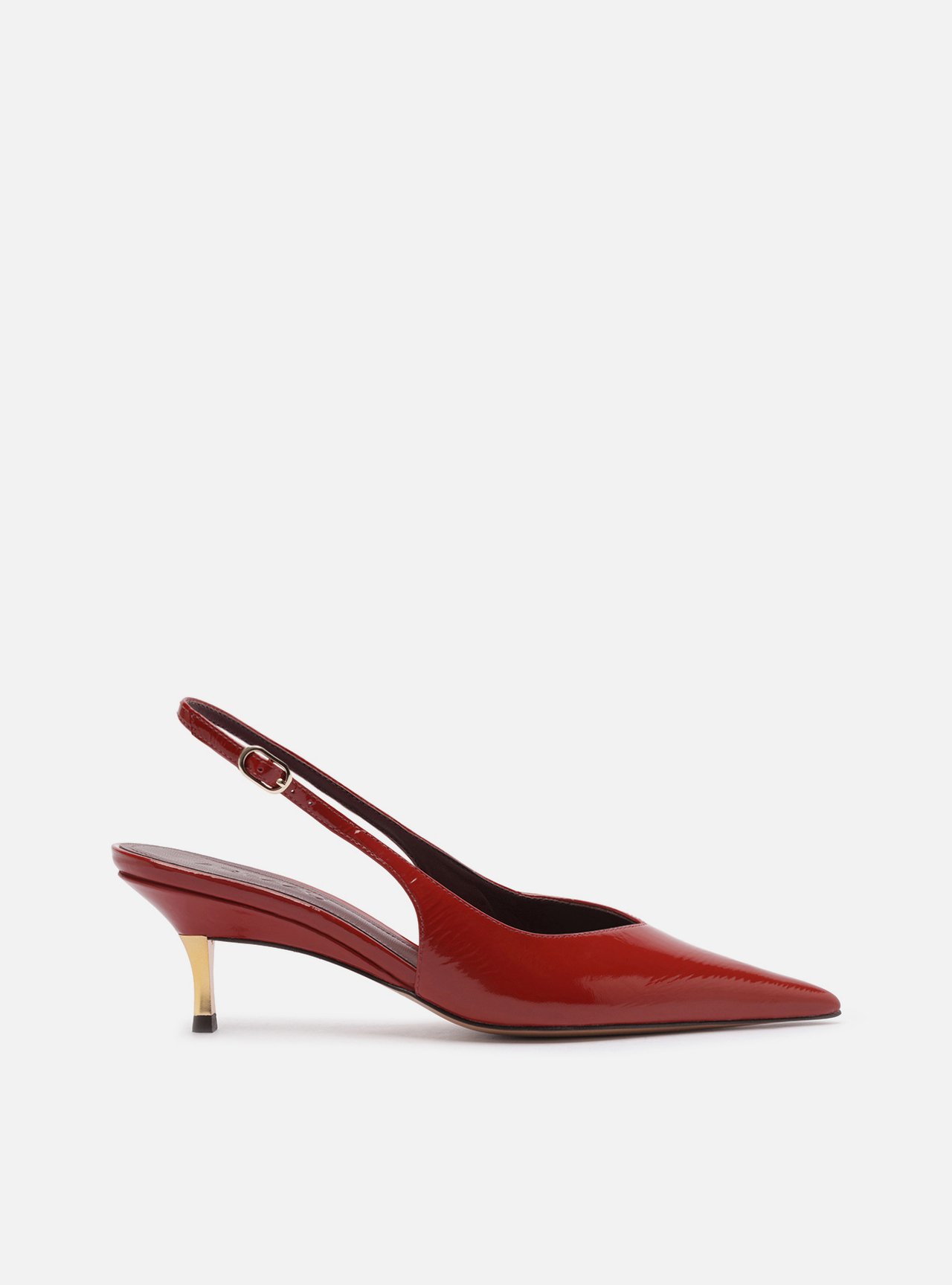 Scarpin Vermelho Couro Slingback Salto Médio Dourado — foto 1