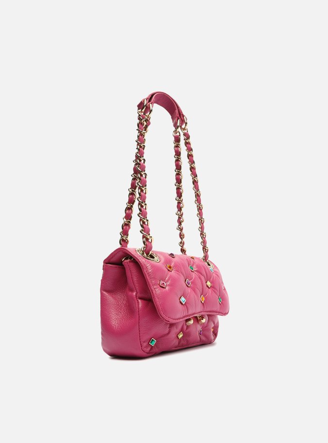 Bolsa Tiracolo Rosa Couro Mizz Stones Pequena