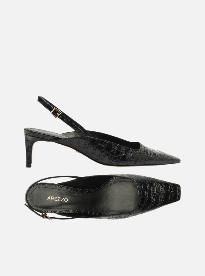 Scarpin Marrom Croco Salto Baixo Slingback