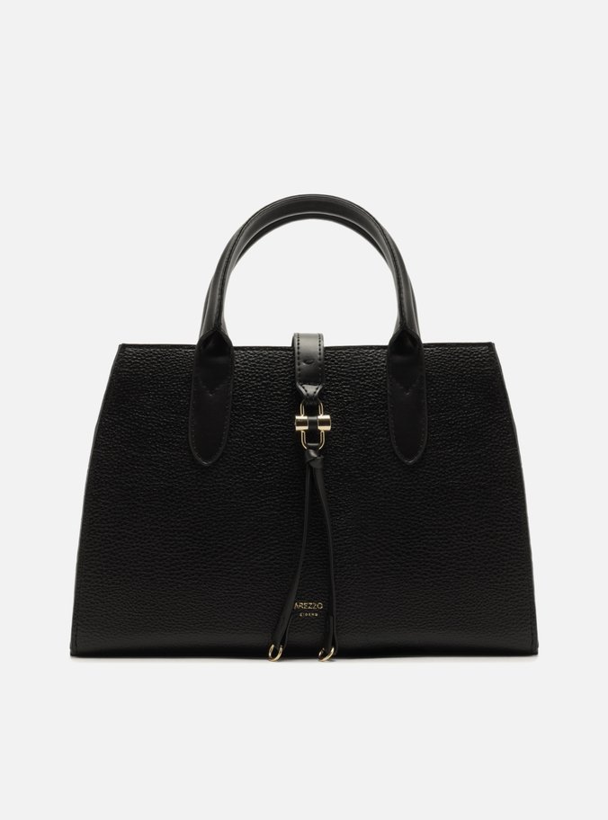 Bolsa Tote Preta Grande Detalhe Tiras Metal