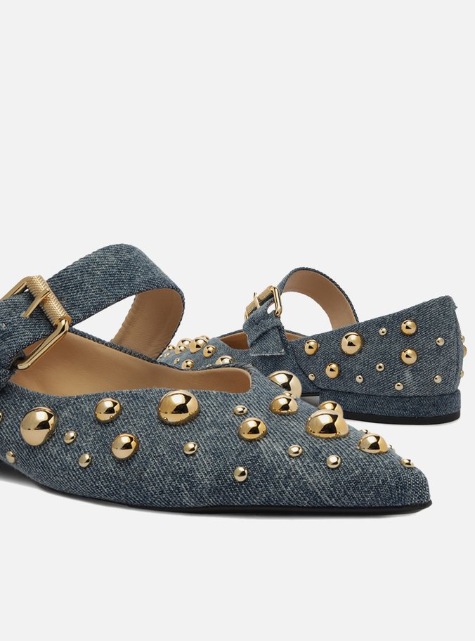 Sapatilha Boneca Azul Jeans Bico Fino Amelie