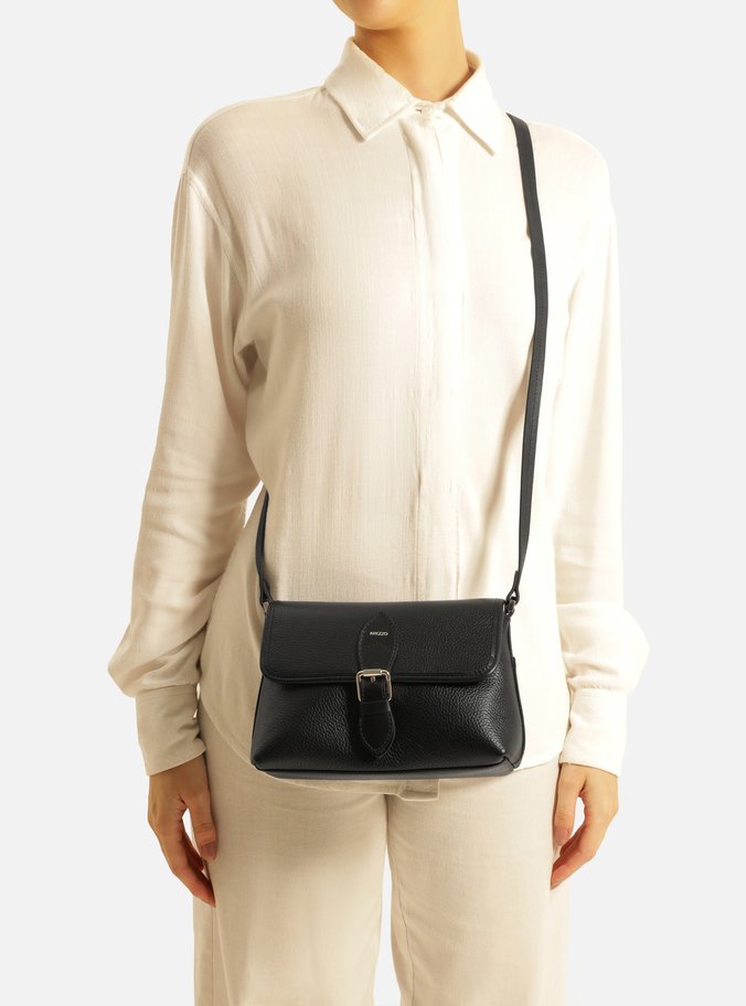 Bolsa Tiracolo Preta Couro Pequena Fivela