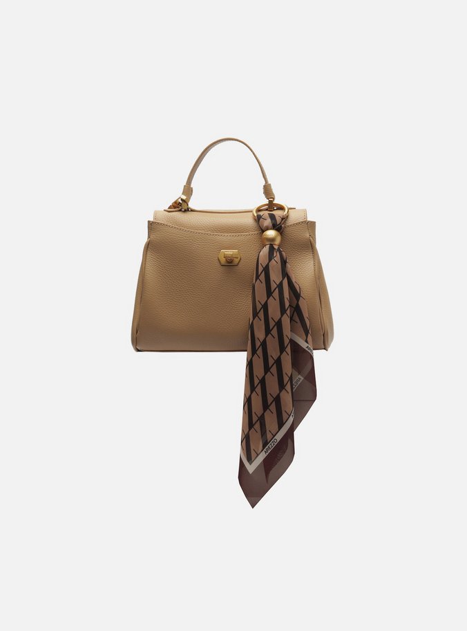 Bolsa Satchel Bege Couro Pequena Lenço
