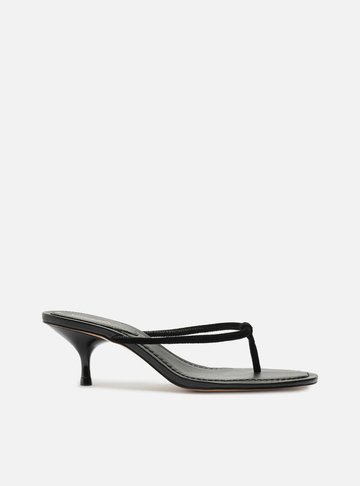 Tamanco Preto Camurça Salto Fino Flip Flop