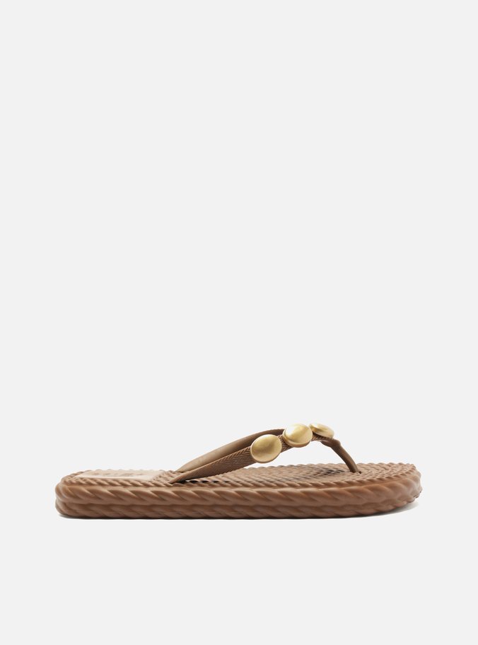 Chinelo de Dedo Marrom Flatform Metais Brizza