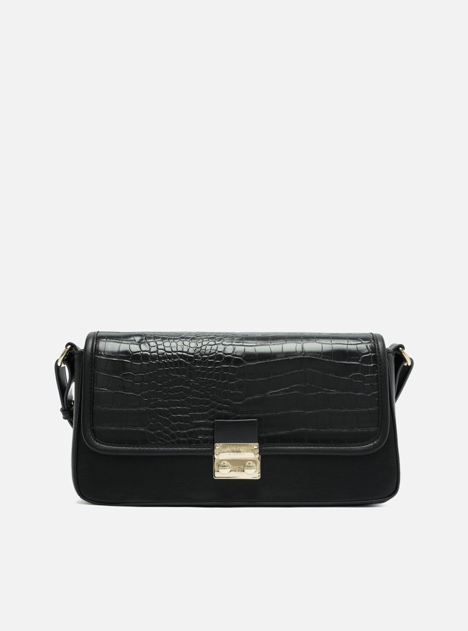 Bolsa Tiracolo Preta Croco Média