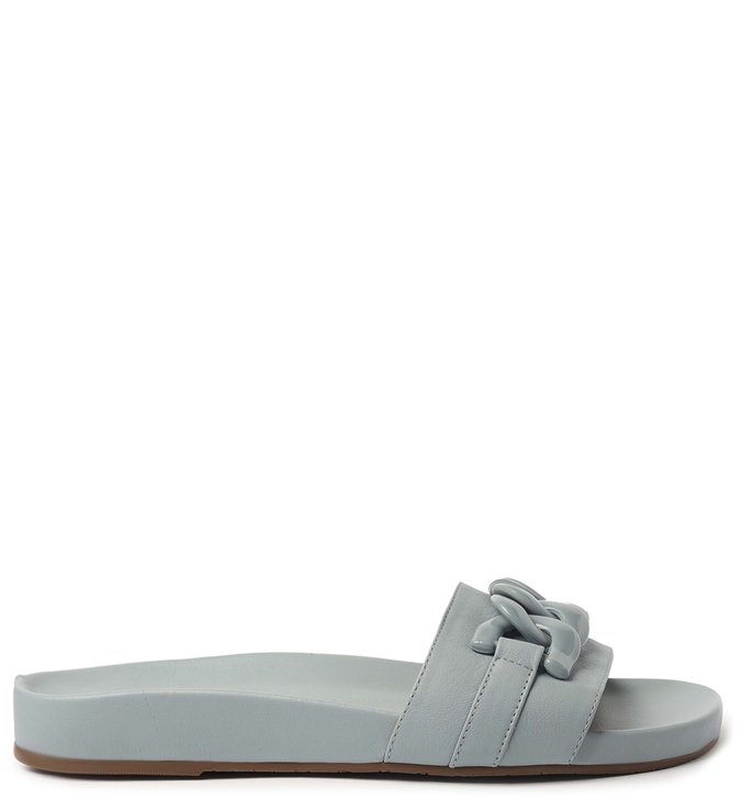 Slide Azul Couro Flatform Corrente