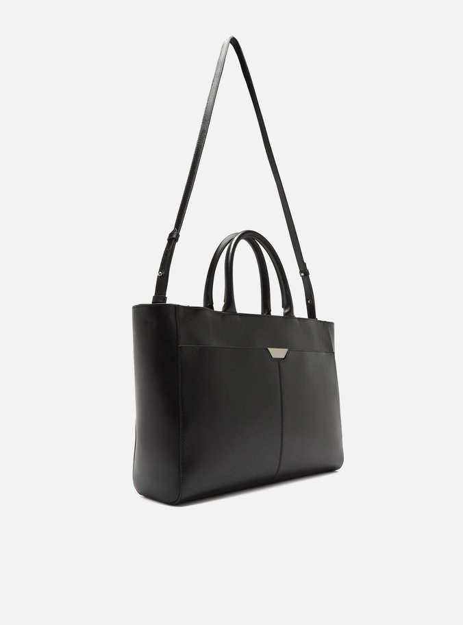 Bolsa Tote Preta Couro Grande Bag Charm