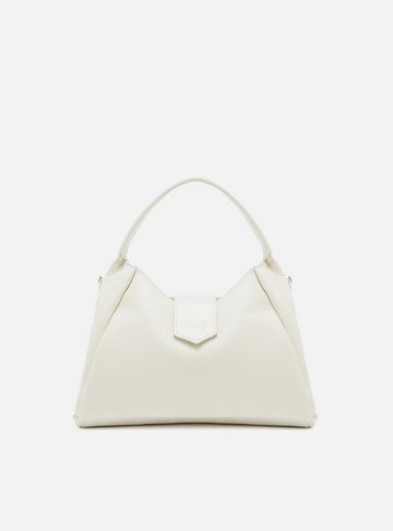 Bolsa Hobo Branca Couro Média Lapela