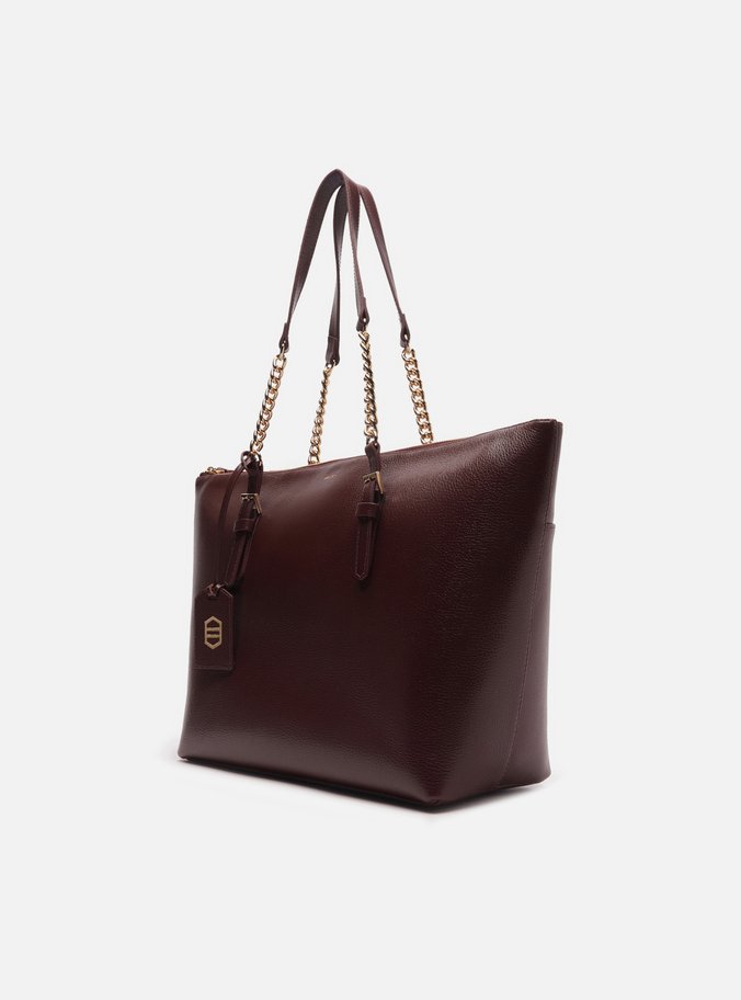 Bolsa Shopping Marrom Couro Grande Alça Corrente