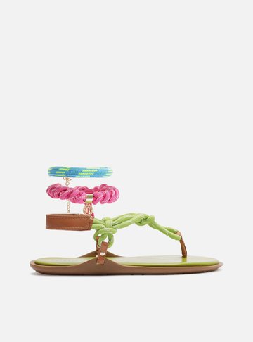 Sandália Rasteira Verde Couro Custom Anklet