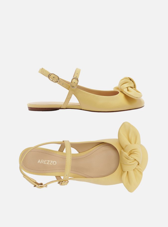 Sapatilha Boneca Amarela Couro Slingback Laço
