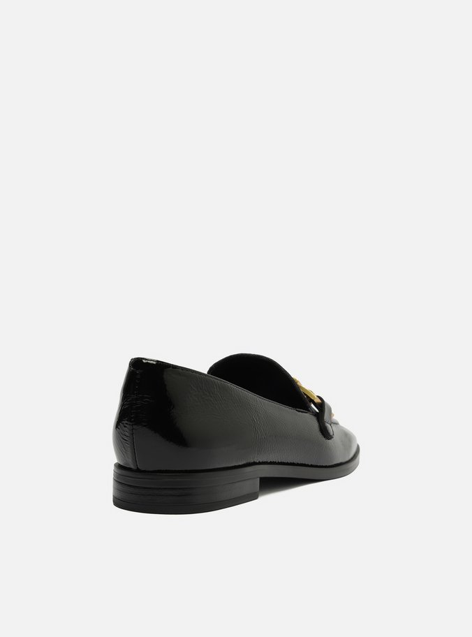 Mocassim Preto Couro Shine Metal