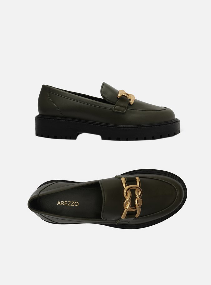 Mocassim Verde Couro Sola Tratorada Metal