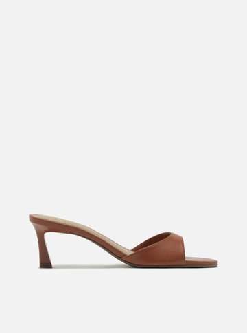 Mule Laranja Salto Médio Fino Tira Única