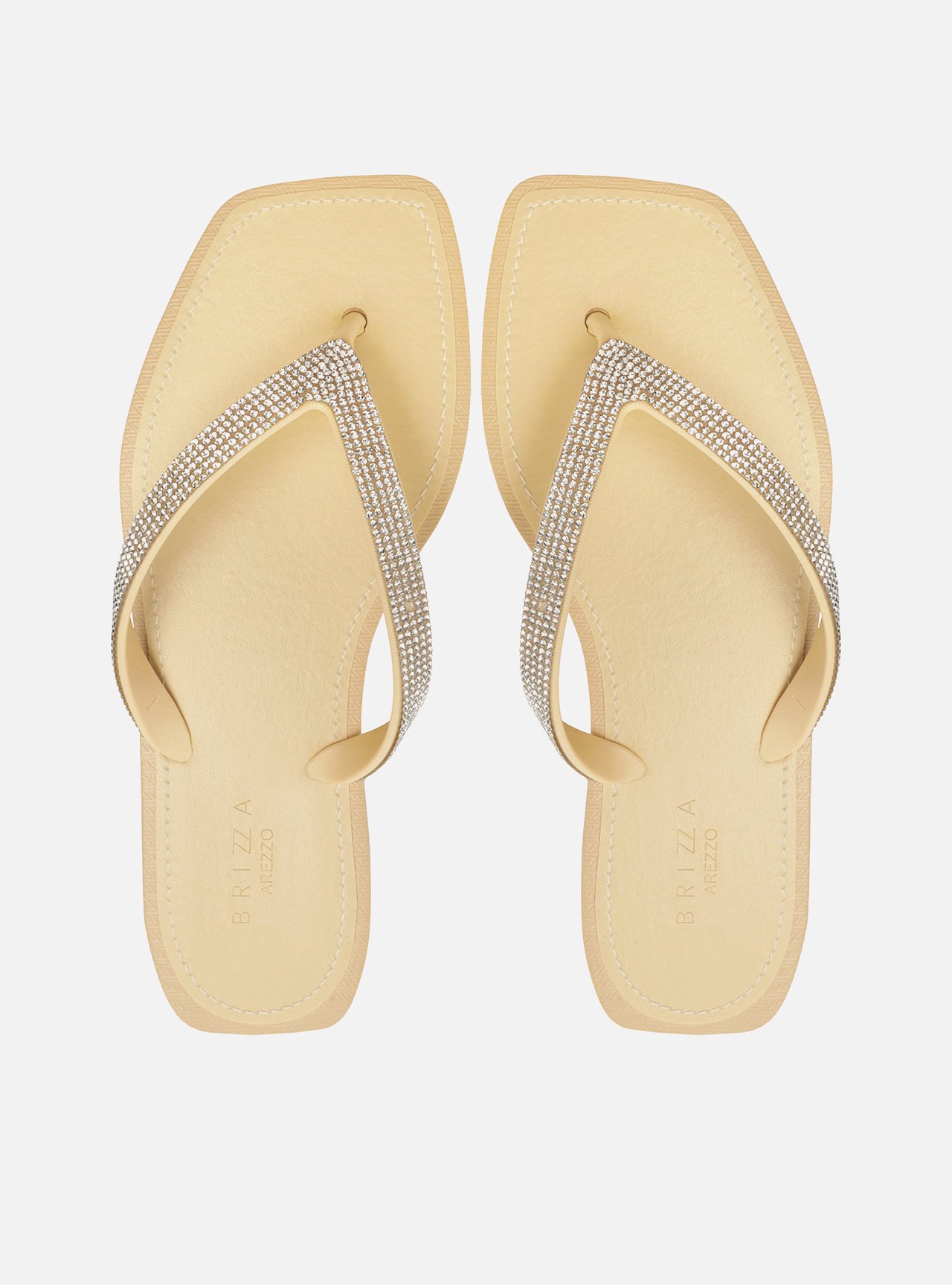Chinelo de Dedo Bege Recouro Square Strass — foto 1