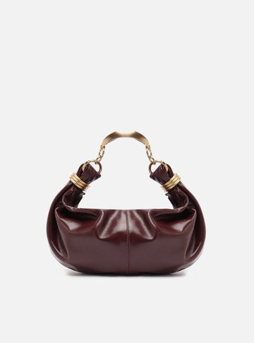 Bolsa Tiracolo Vinho Couro Média Alça Argolas