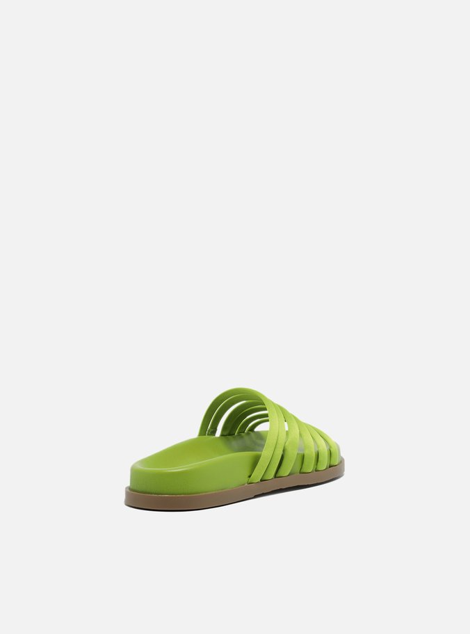 Sandália Papete Verde Cetim Tiras