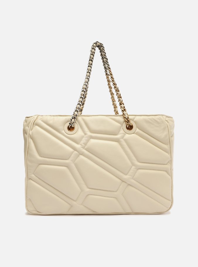 Bolsa Shopping Branca Couro Emma Grande Corrente