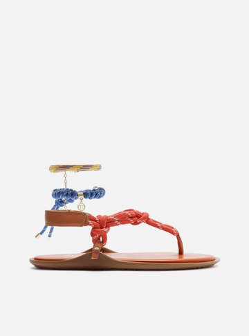 Sandália Rasteira Laranja Couro Custom Anklet