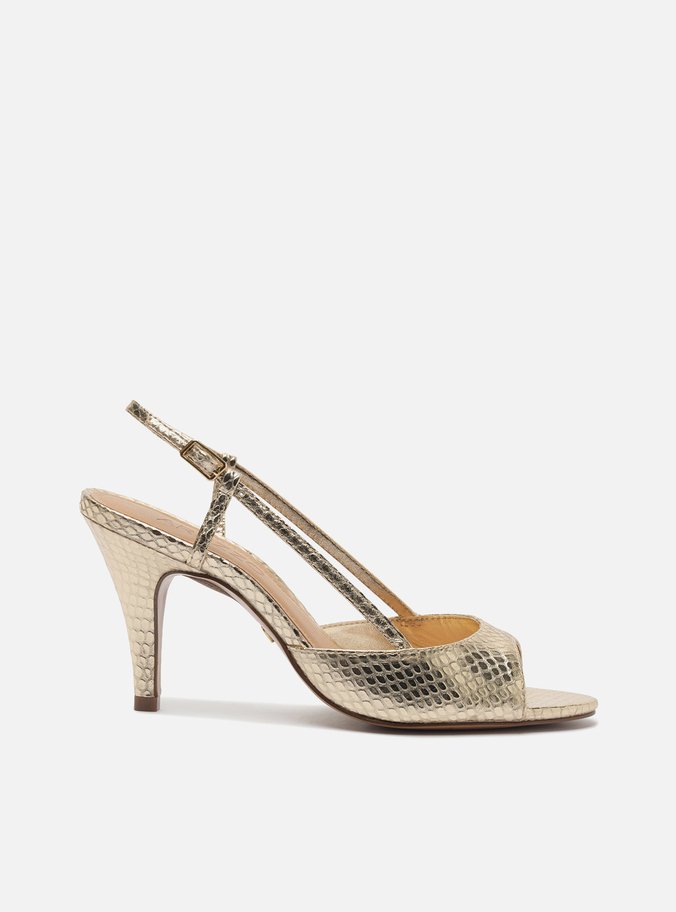 Scarpin Peep Toe Dourado Textura Snake