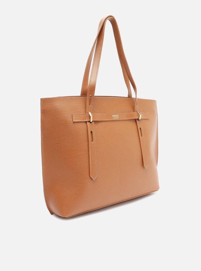 Bolsa Shopping Marrom Grande Alças Metais