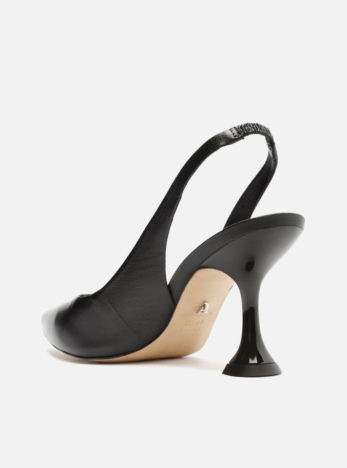 Scarpin Preto Couro Salto Taça Slingback