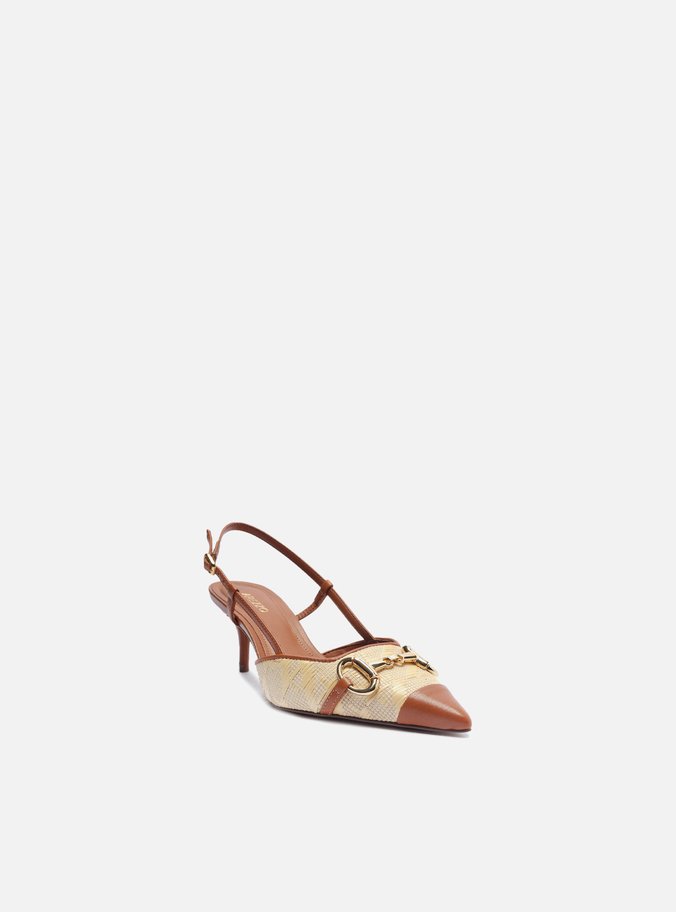 Scarpin Bege Tramado Monograma Slingback