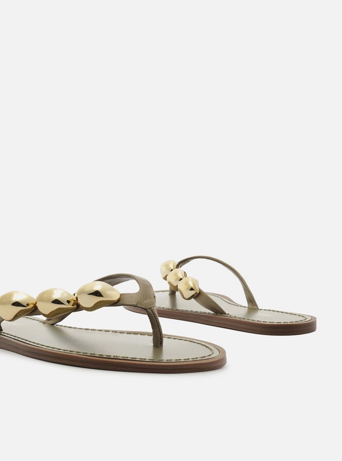 Rasteira Verde Couro Flip Flop Metais