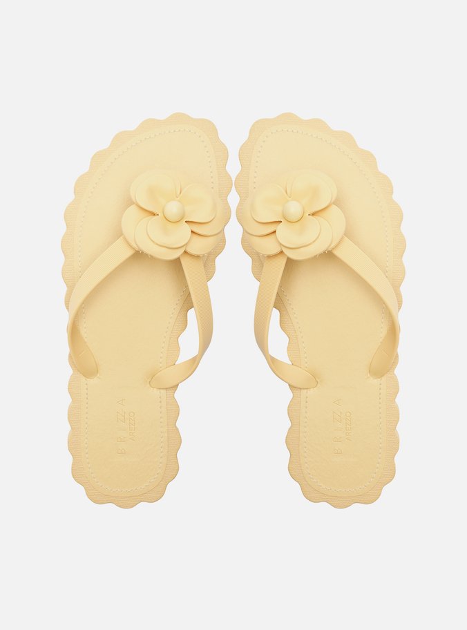 Chinelo de Dedo Bege Recouro Flor Daisy