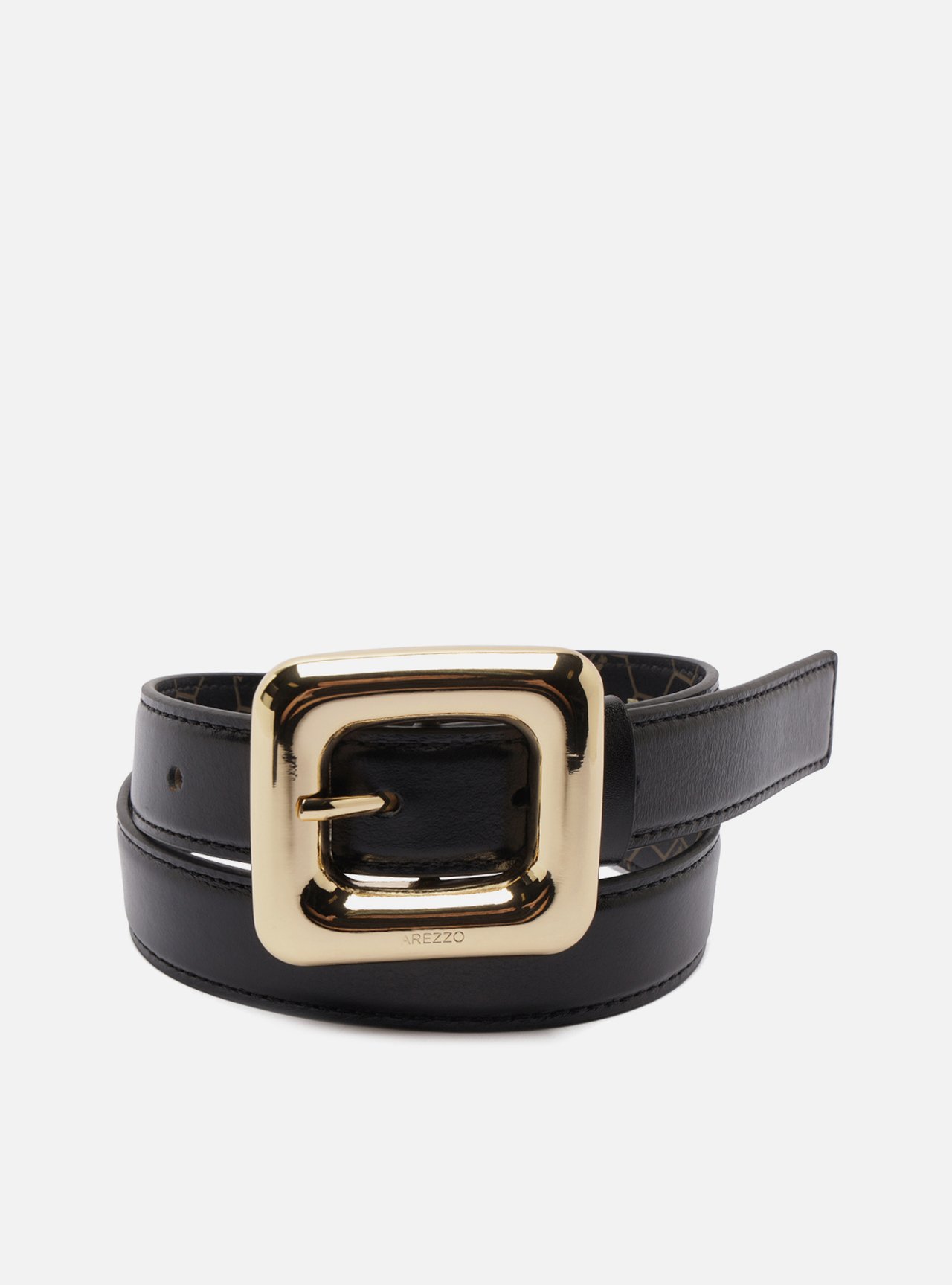 Cinto Preto Couro Médio Maxi Fivela Quadrada — foto 3