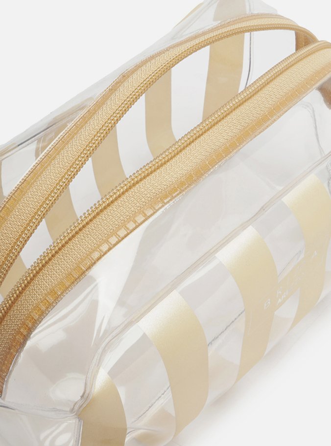 Necessaire Dourada Listras Vinil Brizza