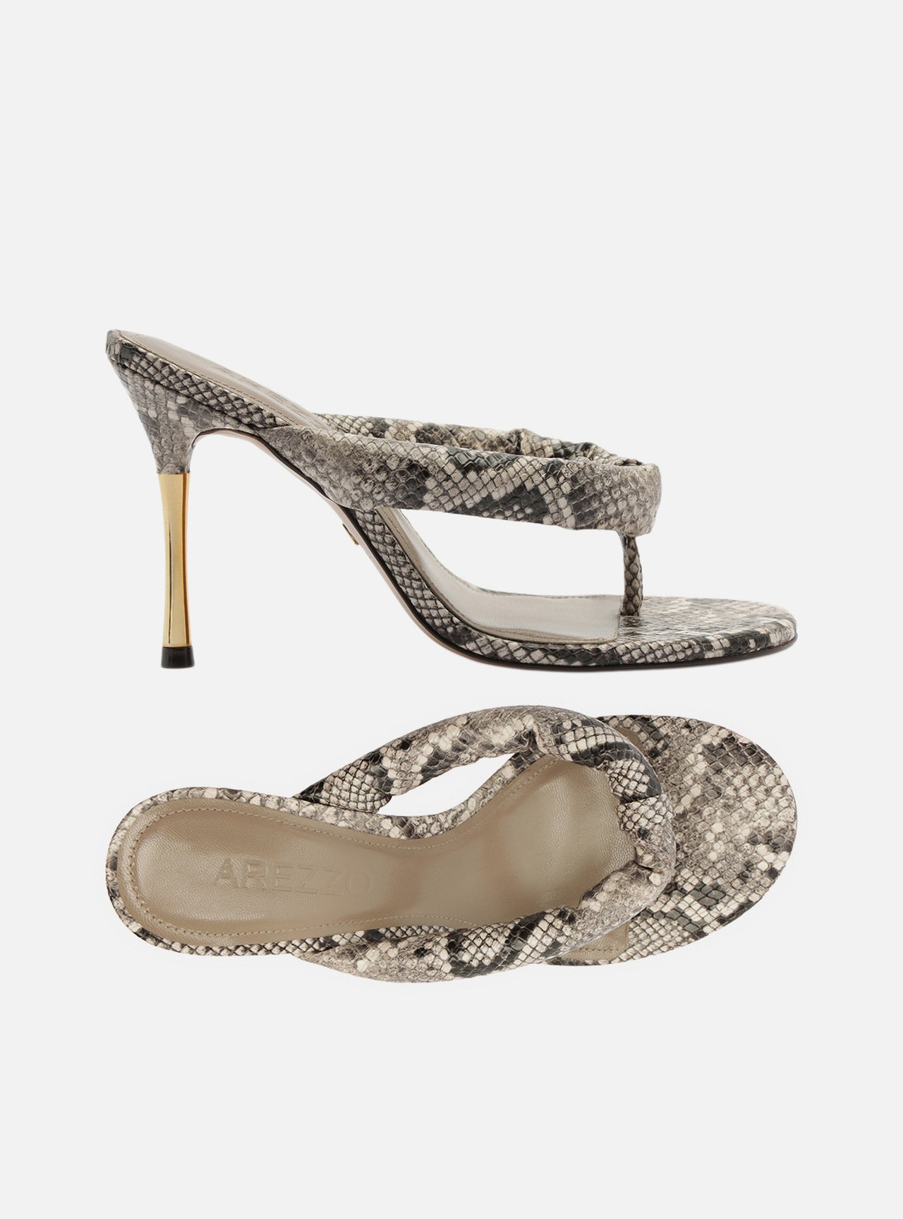 Sandália Animal Print Salto Fino Dourado Franzido — foto 5