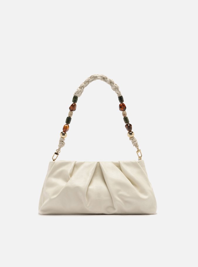 Bolsa Shoulder Off White Couro Média Alça Pedraria