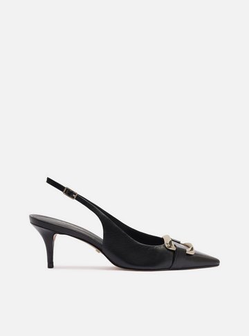 Scarpin Preto Bico Fino Slingback Metal