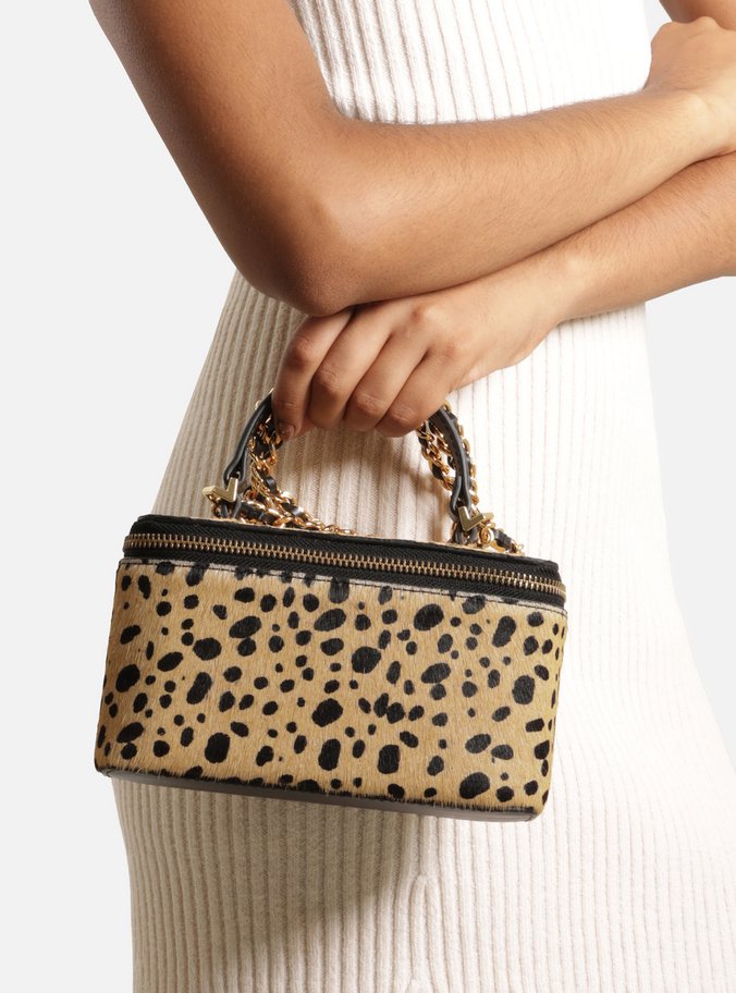 Bolsa Tiracolo Animal Print Couro Pequena Corrente