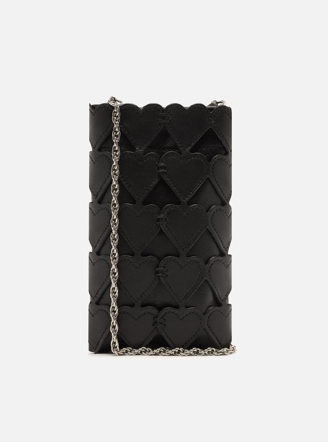 Mini Bag Preta Couro Porta-Celular Love