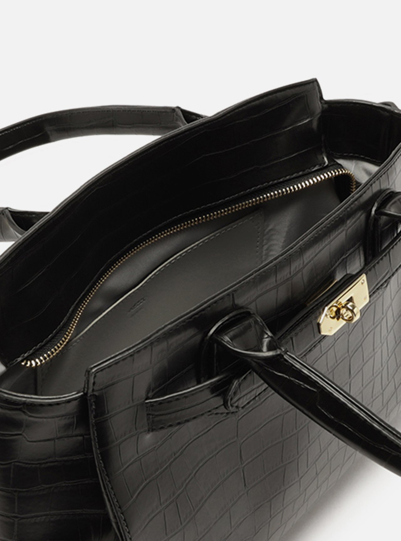 Bolsa Tote Preta Média Croco Metais Dourados — foto 4