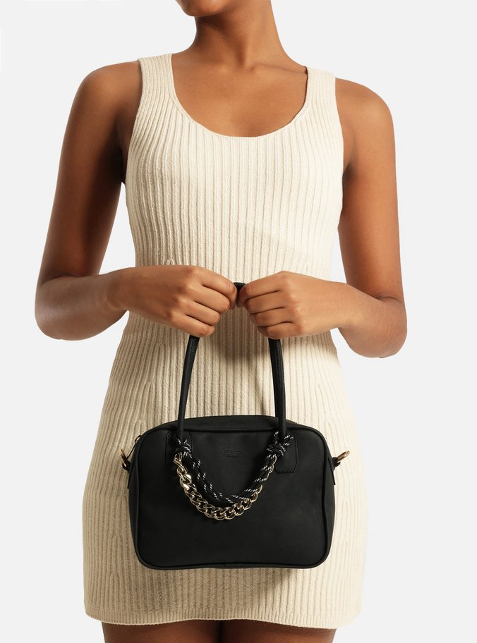 Bolsa Tiracolo Preta Nobuck Pequena Cordão