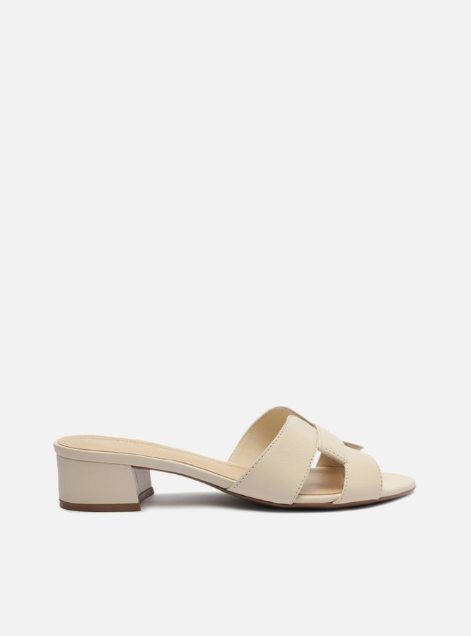 Mule Off White Couro Salto Bloco