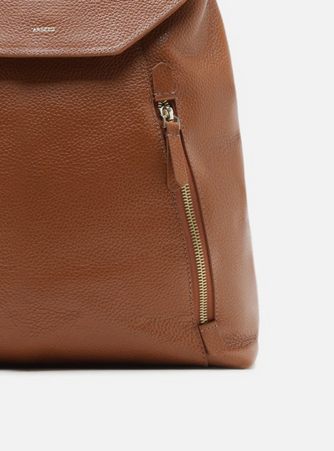 Mochila Marrom Couro Grande Bolsos