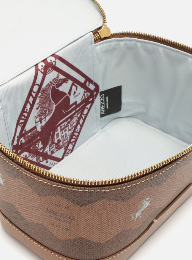 Necessaire Marrom Couro Estampa  Redonda