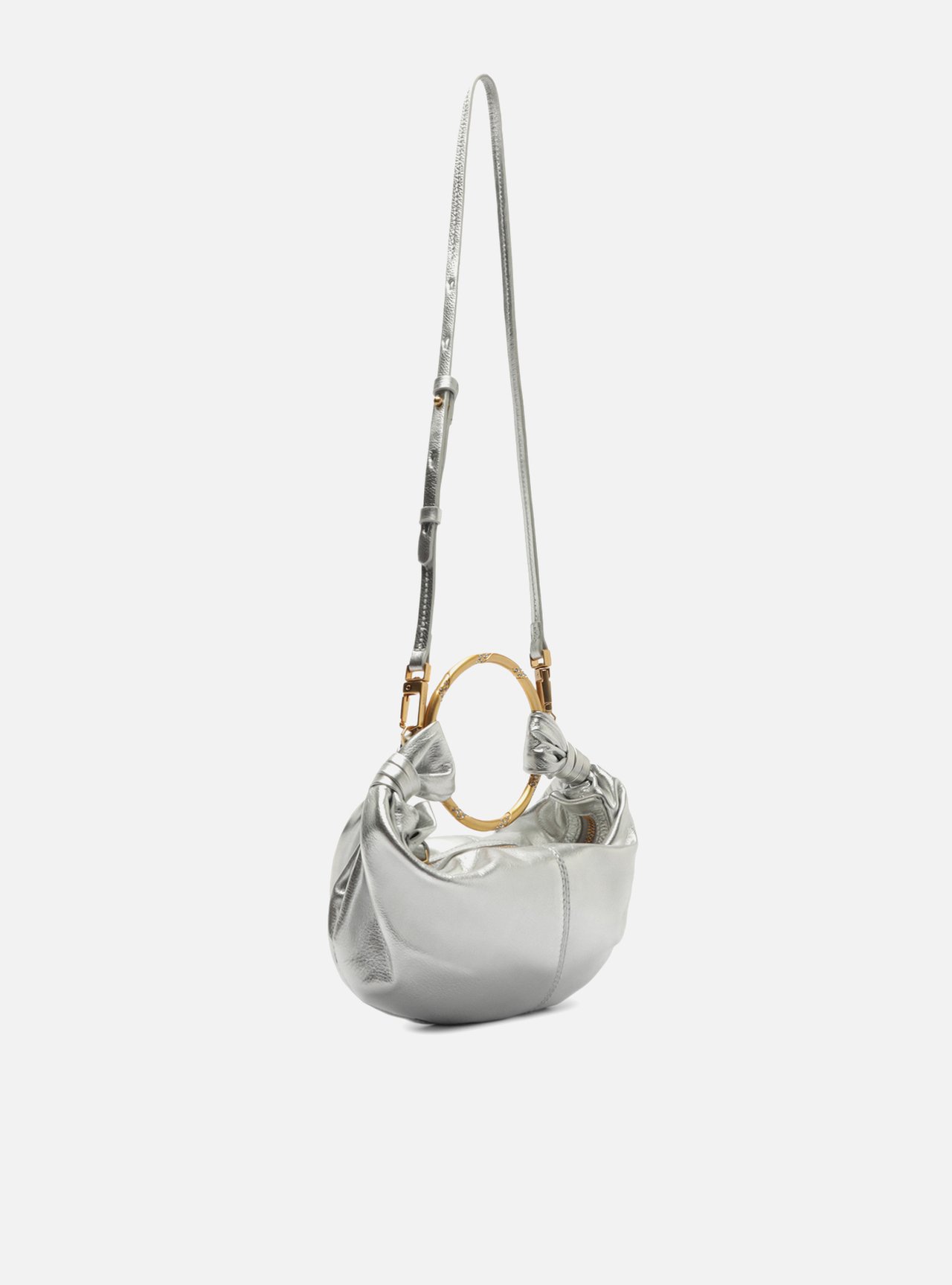 Bolsa Tiracolo Prata Couro Pequena Argola — foto 5
