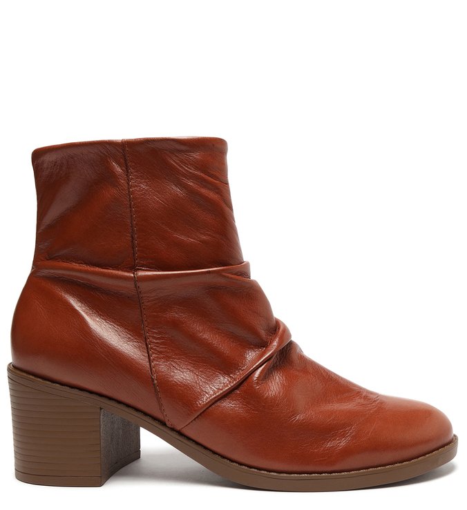 Bota Marrom Couro Cano Curto Salto Bloco