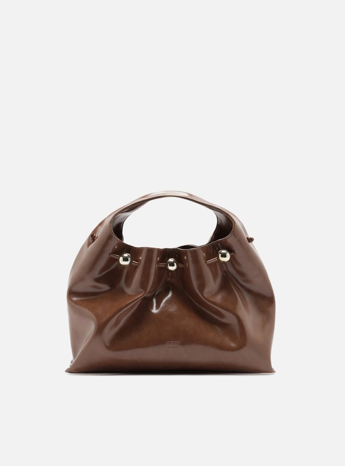 Bolsa Tiracolo Marrom Verniz Média Alça Esferas