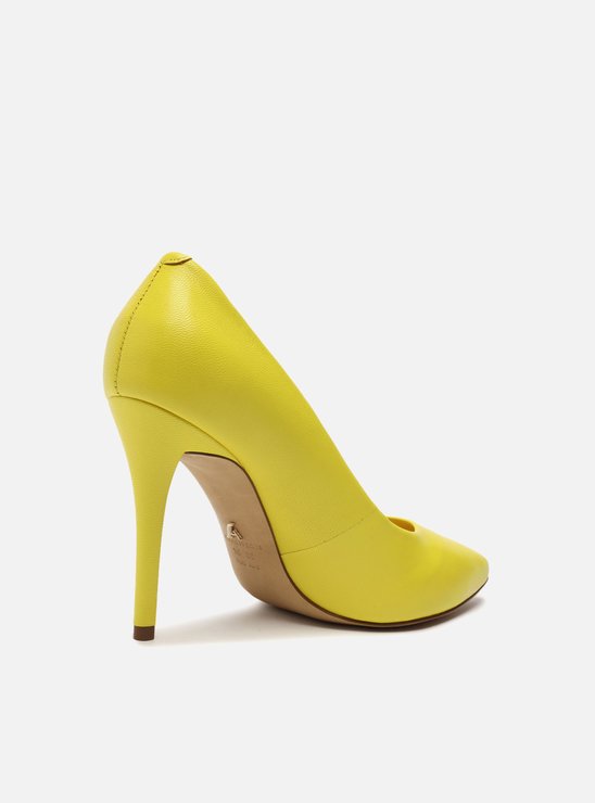 Scarpin Amarelo Couro Salto Alto Fino